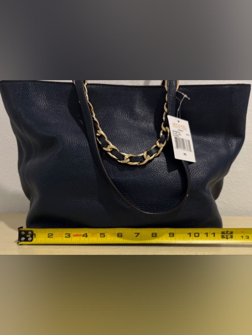 Michael Kors Navy Pebbled Leather Large Harper Tote W/Goldtone Trim New With Tag - Picture 16 of 16